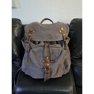 Cargoit Canvas & Faux Leather Laptop Backpack Bag, Gray Distressed Look
